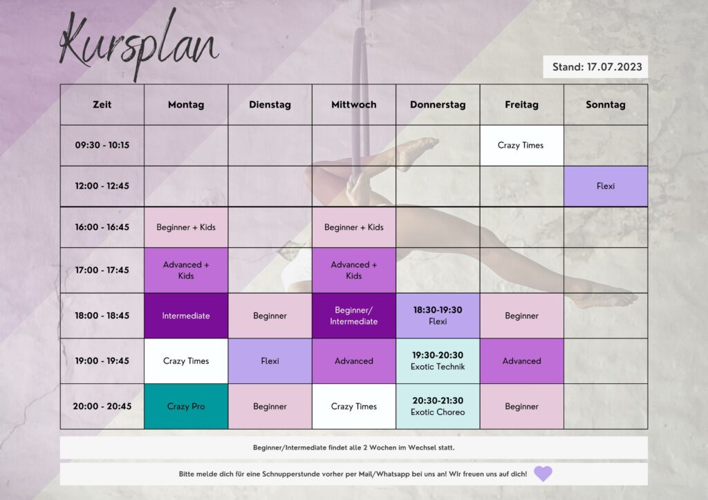 Kursplan Crazy Up & Pole ab Juli